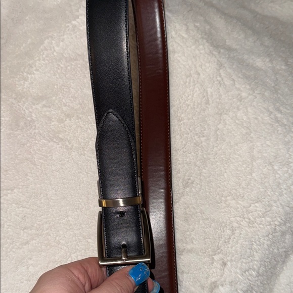 Other - Men's Classic Brown Black Reversible Leather Belt w/Brushed Silver Buckle 38 EUC